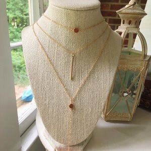 Triple layered gold pendant choker and necklace